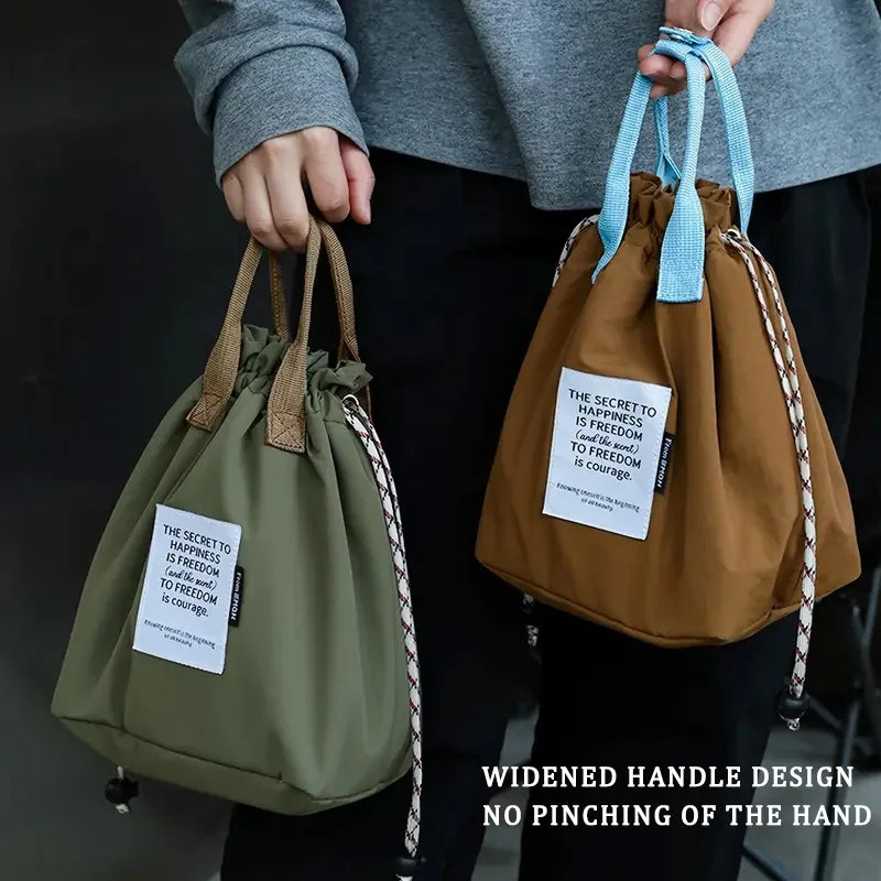 Bolsa de almuerzo impermeable de gran capacidad con cierre de cordón, bolsa Bento enfriadora de aislamiento grueso para trabajo de Picnic, bolsa con asa para estudiantes