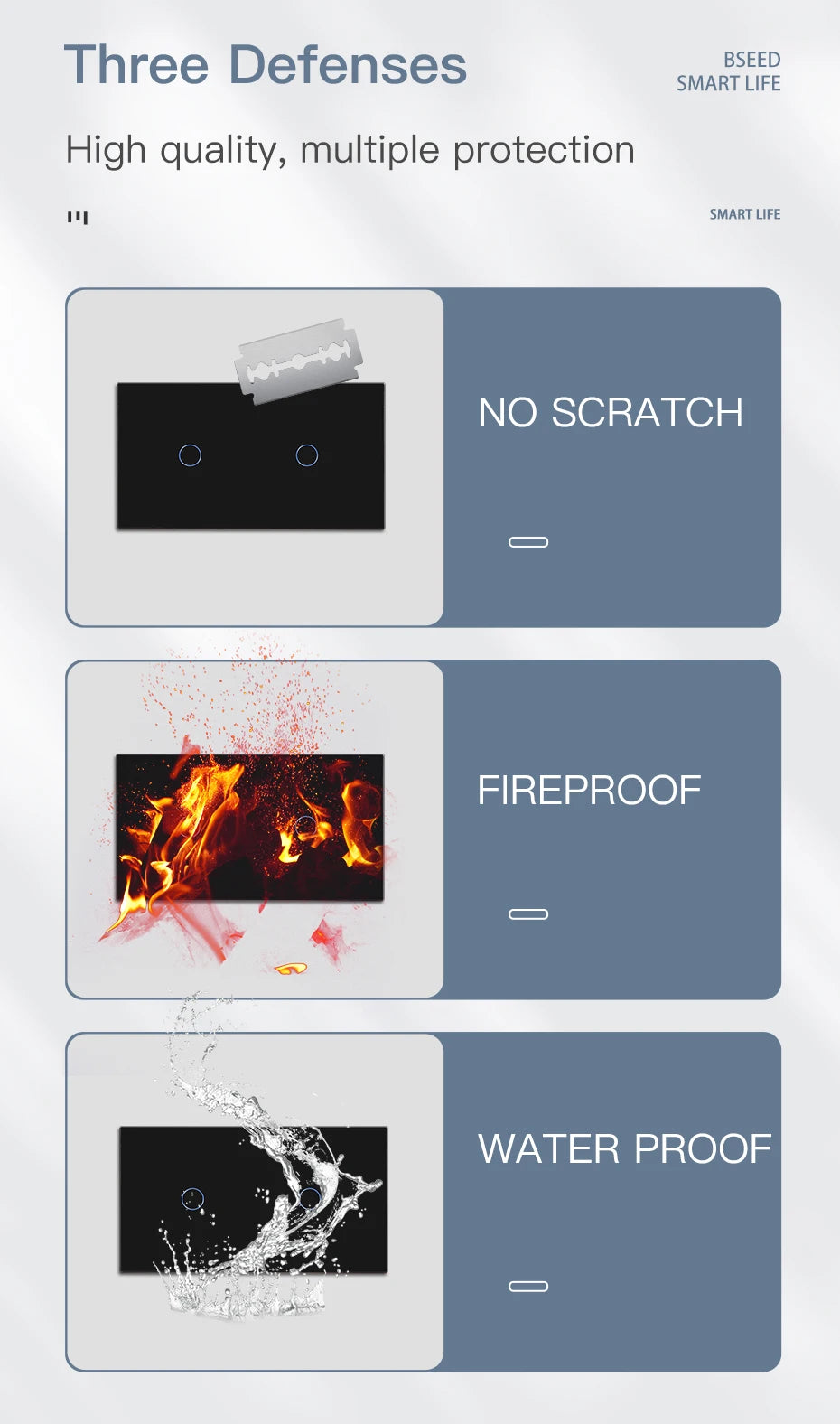 BSEED Wifi 1/2/3 interruptores de luz Sensor táctil interruptor de vidrio Tuya Smart Life Alexa Control más enchufes de la UE necesita cable neutro