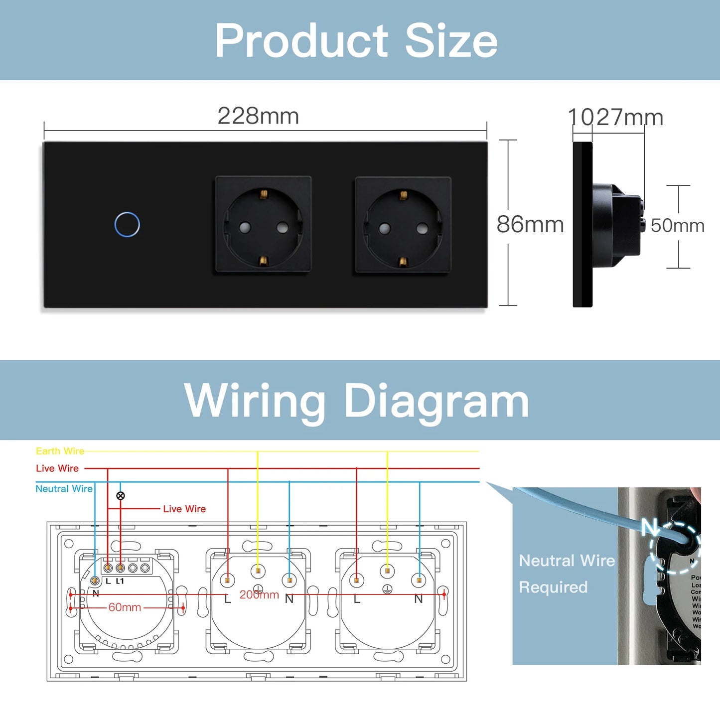 BSEED Wifi 1/2/3 interruptores de luz Sensor táctil interruptor de vidrio Tuya Smart Life Alexa Control más enchufes de la UE necesita cable neutro