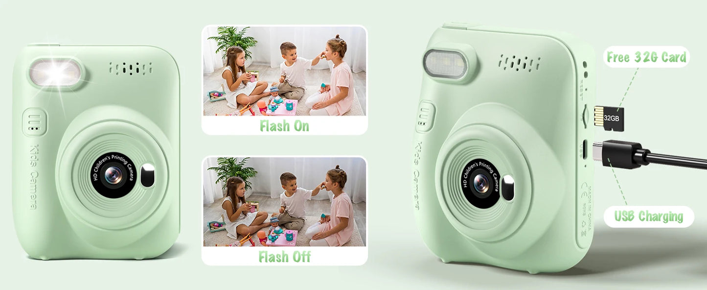 Gofunly-cámara de impresión instantánea para niños, Mini cámara Digital de 3,0 ", grabadora de vídeo portátil de 1080P, regalo para niños de 6 a 12 años
