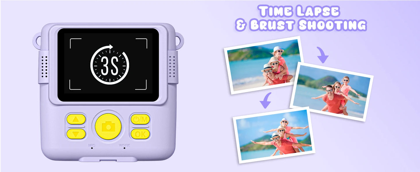 Cámara digital para niños 1080P HD cámara de impresión instantánea cámara portátil de juguete con tarjeta de 32GB regalo para niños niñas 3-12