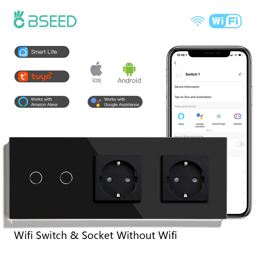 BSEED Wifi 1/2/3 interruptores de luz Sensor táctil interruptor de vidrio Tuya Smart Life Alexa Control más enchufes de la UE necesita cable neutro