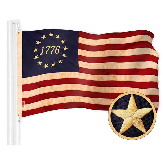 UD_G128 Betsy Ross 1776 Tea-Stained Flag  2x3 Ft  ToughWeave Pro Series Embroidered 420D Polyester  Historical Flag, Embroidered