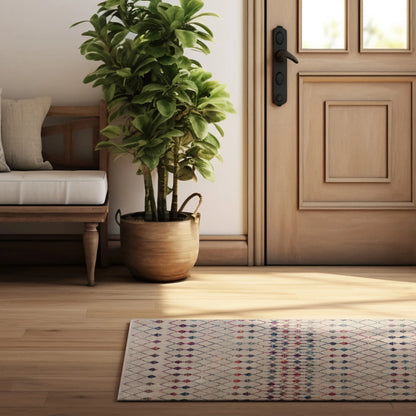 Classic Style 2' X 3' Geometric Area Rug Handmade Beige Blue Pink Striped Rectangle Pattern for Teen Entryway Living Hallway Use