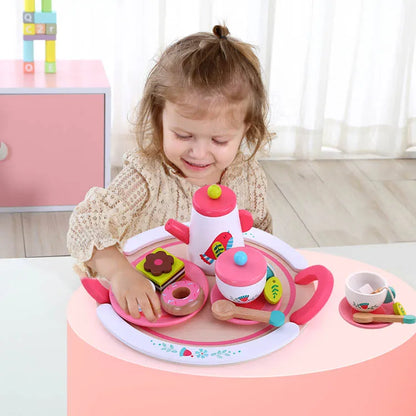2024 Hot Sale Wooden Pretend Play Afternoon Tea Set Scene Toy for Children