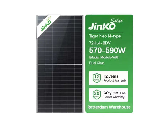 Jinko 570W N-type Solar Panel Half Cut Cell Anodized Frame 22.84% Efficiency Supplier USA Stock for Eco Ink Production