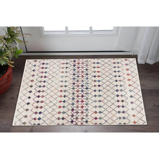 Classic Style 2' X 3' Geometric Area Rug Handmade Beige Blue Pink Striped Rectangle Pattern for Teen Entryway Living Hallway Use