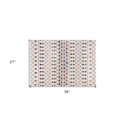 Classic Style 2' X 3' Geometric Area Rug Handmade Beige Blue Pink Striped Rectangle Pattern for Teen Entryway Living Hallway Use