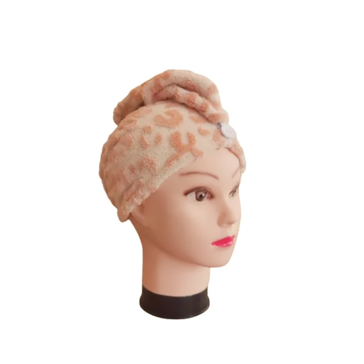 Custom Jacquard Coral Fleece Hair Drying Tricorn Hat Quick-Dry Home Bathroom Essential Ladies Towel Factory Wholesale