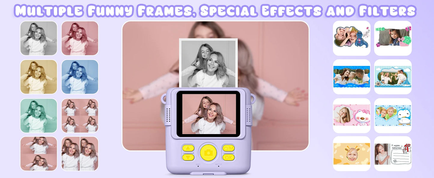Cámara digital para niños 1080P HD cámara de impresión instantánea cámara portátil de juguete con tarjeta de 32GB regalo para niños niñas 3-12