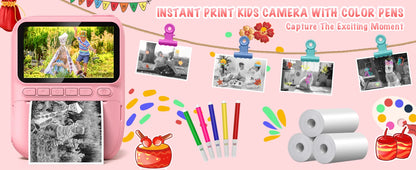 Cámara de impresión instantánea para niños, cámara para niños de 3,0 pulgadas durante 6-12 años, cámara digital HD 1080P de 32MP con 3 rollos de papel de impresora