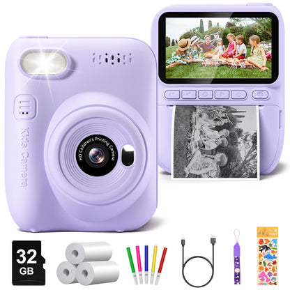 Gofunly-cámara de impresión instantánea para niños, Mini cámara Digital de 3,0 ", grabadora de vídeo portátil de 1080P, regalo para niños de 6 a 12 años