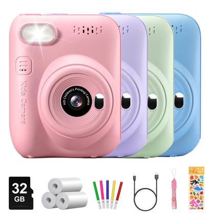 Cámara de impresión instantánea para niños, cámara para niños de 3,0 pulgadas durante 6-12 años, cámara digital HD 1080P de 32MP con 3 rollos de papel de impresora