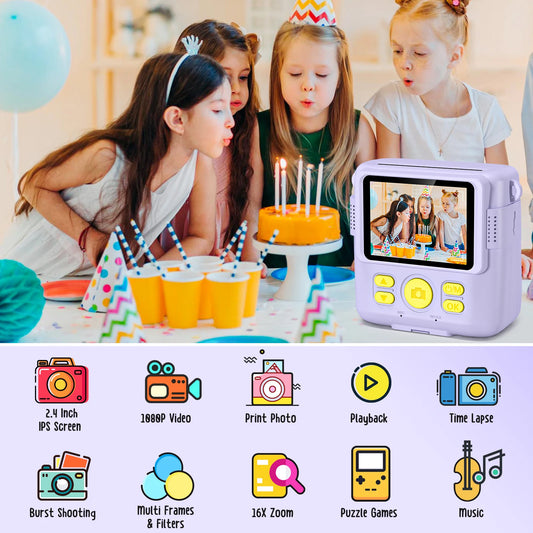 Cámara digital para niños 1080P HD cámara de impresión instantánea cámara portátil de juguete con tarjeta de 32GB regalo para niños niñas 3-12