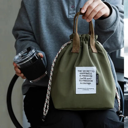 Bolsa de almuerzo impermeable de gran capacidad con cierre de cordón, bolsa Bento enfriadora de aislamiento grueso para trabajo de Picnic, bolsa con asa para estudiantes