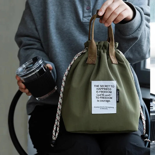 Bolsa de almuerzo impermeable de gran capacidad con cierre de cordón, bolsa Bento enfriadora de aislamiento grueso para trabajo de Picnic, bolsa con asa para estudiantes