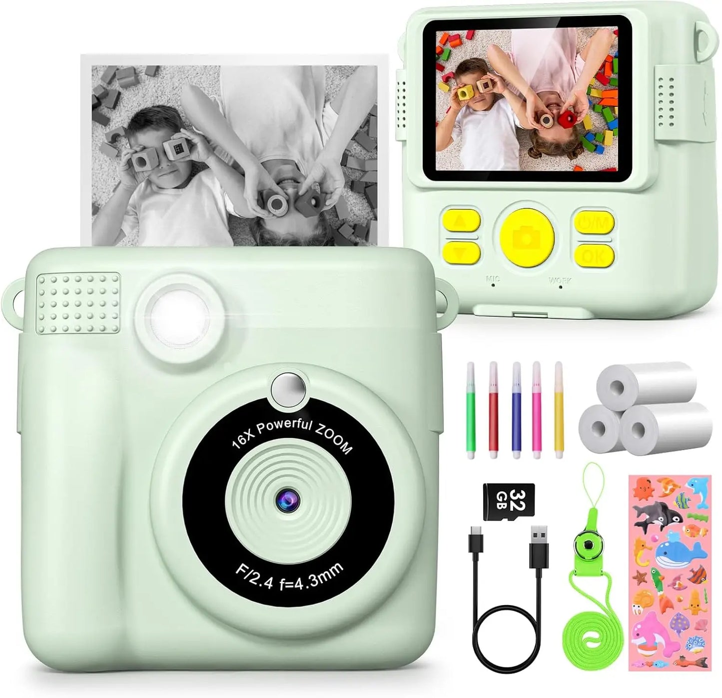 Cámara digital para niños 1080P HD cámara de impresión instantánea cámara portátil de juguete con tarjeta de 32GB regalo para niños niñas 3-12