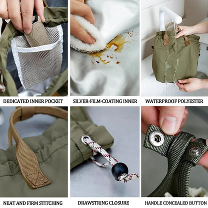 Bolsa de almuerzo impermeable de gran capacidad con cierre de cordón, bolsa Bento enfriadora de aislamiento grueso para trabajo de Picnic, bolsa con asa para estudiantes