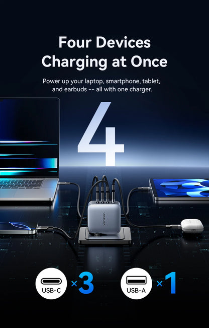 Vention-cargador GaN de 100W, cargador USB C de 4 puertos, carga rápida para Macbook, portátil, tableta, PD, cargador rápido para iPhone 16 15 14 Pro