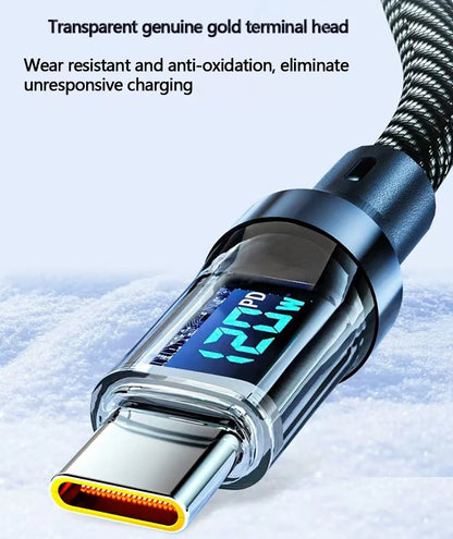 Cable USB a tipo C de 120W, Cable de carga súper rápida para teléfono, Cable de datos tipo C a tipo C de 100W con pantalla LED para Huawei Oppo Vivo ﻿