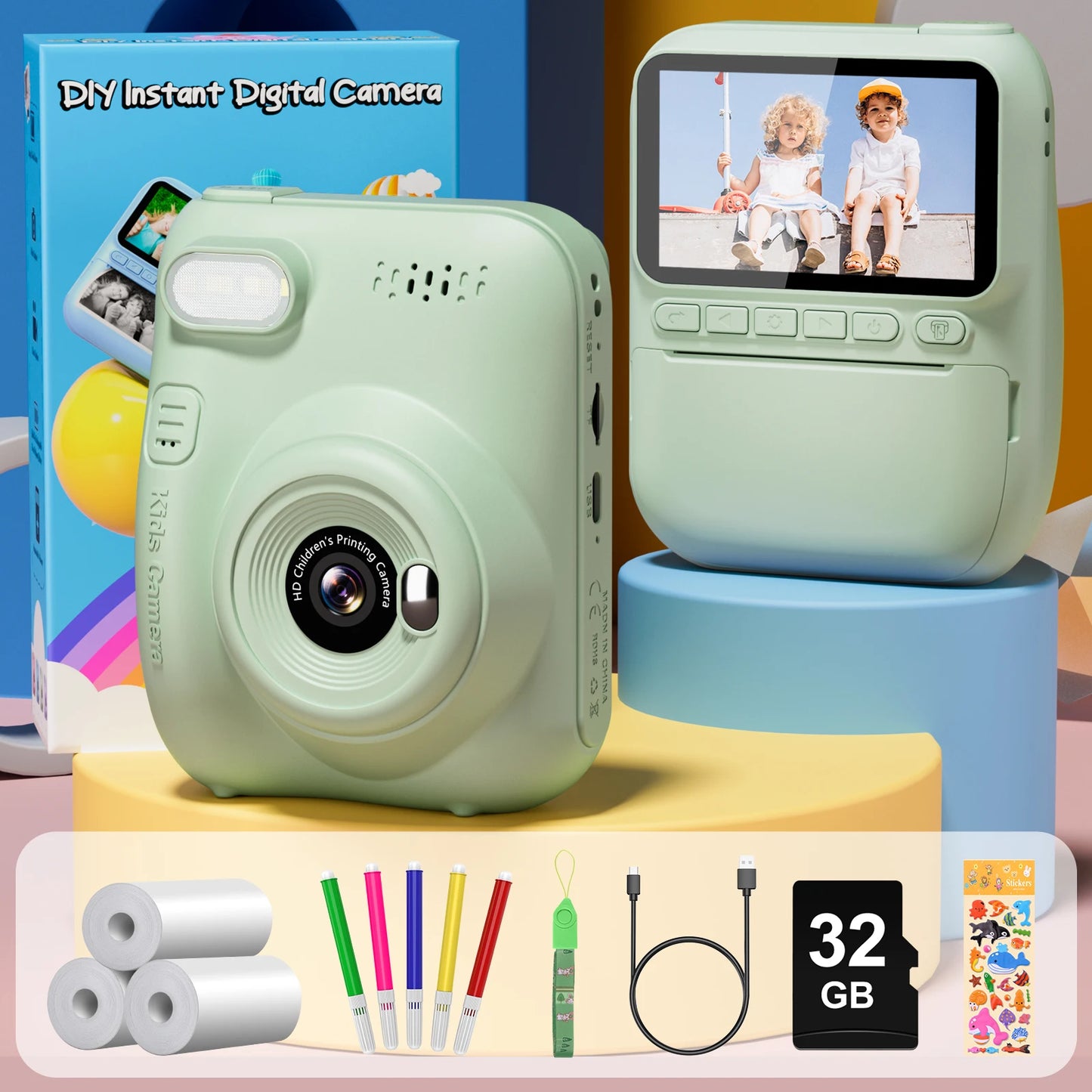Gofunly-cámara de impresión instantánea para niños, Mini cámara Digital de 3,0 ", grabadora de vídeo portátil de 1080P, regalo para niños de 6 a 12 años