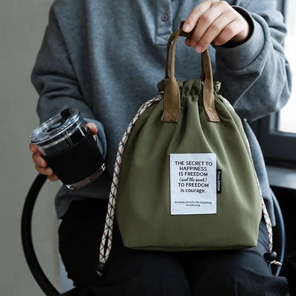 Bolsa de almuerzo impermeable de gran capacidad con cierre de cordón, bolsa Bento enfriadora de aislamiento grueso para trabajo de Picnic, bolsa con asa para estudiantes
