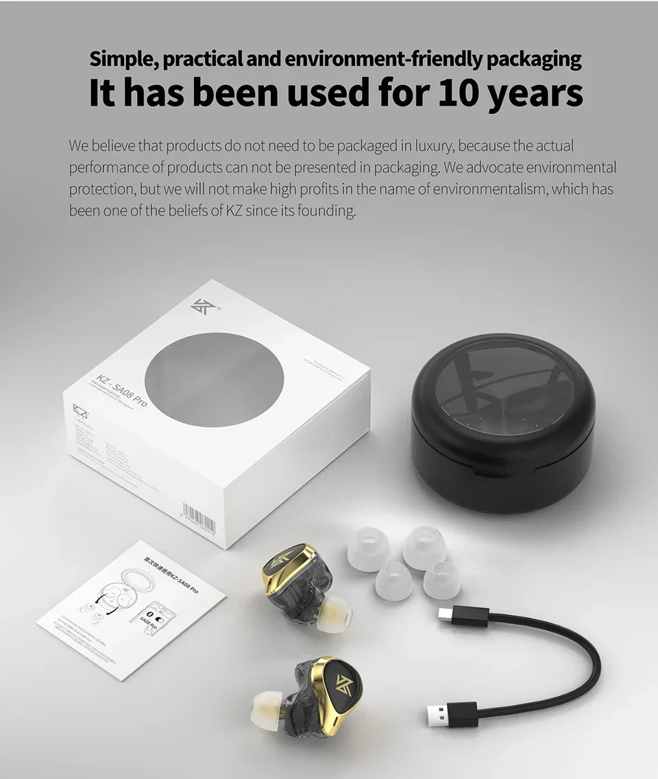 KZ SA08 PRO 4BA unidades TWS Bluetooth 5,2 auriculares inalámbricos Control táctil cancelación de ruido auriculares deportivos con estuche de carga
