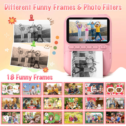 Cámara de impresión instantánea para niños, cámara para niños de 3,0 pulgadas durante 6-12 años, cámara digital HD 1080P de 32MP con 3 rollos de papel de impresora