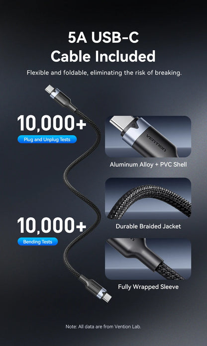 Vention-cargador GaN de 100W, cargador USB C de 4 puertos, carga rápida para Macbook, portátil, tableta, PD, cargador rápido para iPhone 16 15 14 Pro