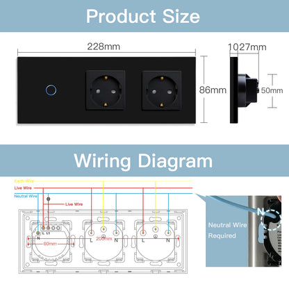 BSEED Wifi 1/2/3 interruptores de luz Sensor táctil interruptor de vidrio Tuya Smart Life Alexa Control más enchufes de la UE necesita cable neutro