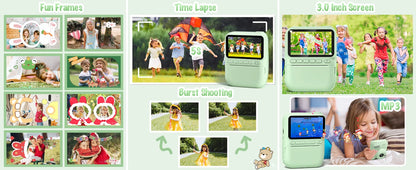 Gofunly-cámara de impresión instantánea para niños, Mini cámara Digital de 3,0 ", grabadora de vídeo portátil de 1080P, regalo para niños de 6 a 12 años
