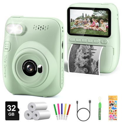 Cámara de impresión instantánea para niños, cámara para niños de 3,0 pulgadas durante 6-12 años, cámara digital HD 1080P de 32MP con 3 rollos de papel de impresora