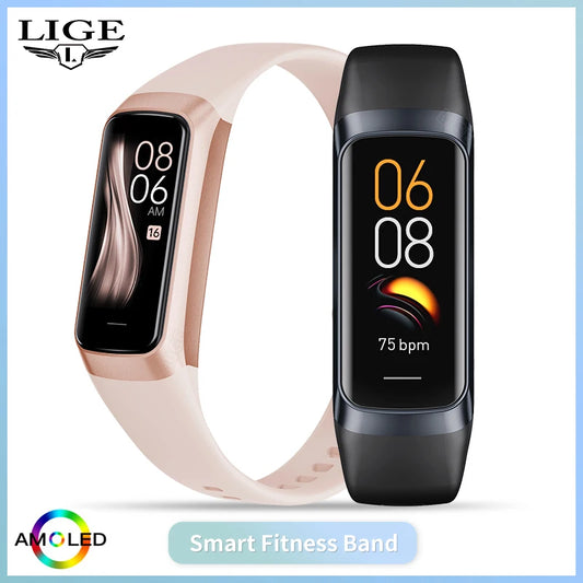 LIGE Amoled reloj inteligente hombres 2025 banda inteligente mujeres ritmo cardíaco sangre Smartwartch pulsera inteligente impermeable deporte Fitness Tracker