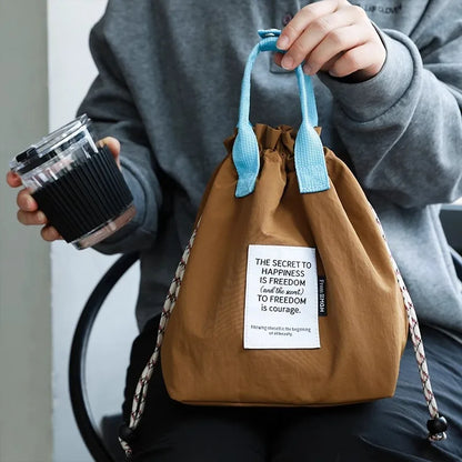 Bolsa de almuerzo impermeable de gran capacidad con cierre de cordón, bolsa Bento enfriadora de aislamiento grueso para trabajo de Picnic, bolsa con asa para estudiantes