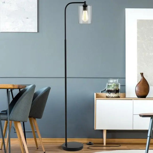 Industrial Black Floor Lamp with Glass Shade