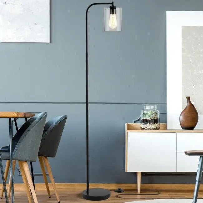 Industrial Black Floor Lamp with Glass Shade