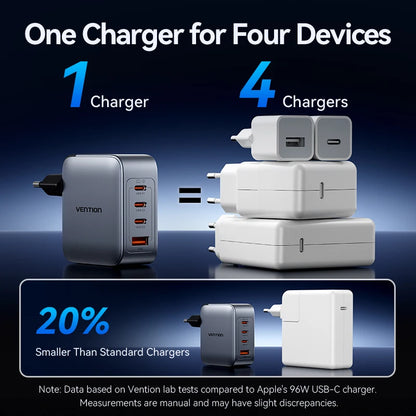 Vention-cargador GaN de 100W, cargador USB C de 4 puertos, carga rápida para Macbook, portátil, tableta, PD, cargador rápido para iPhone 16 15 14 Pro