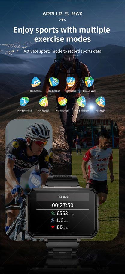 LOKMAT APPLLP 5 MAX reloj Android teléfono cuadrado pantalla grande Wifi 4G llamadas relojes inteligentes cámara Dual con linterna reloj para juegos