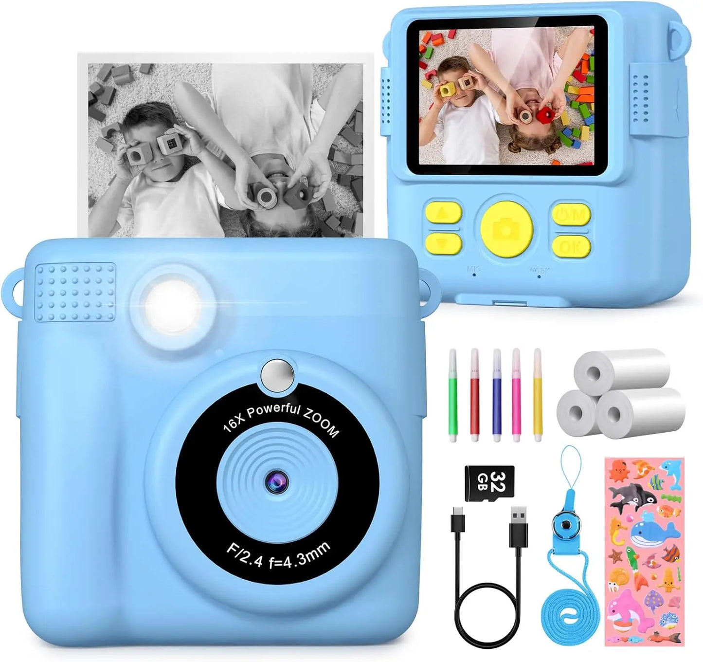 Cámara digital para niños 1080P HD cámara de impresión instantánea cámara portátil de juguete con tarjeta de 32GB regalo para niños niñas 3-12