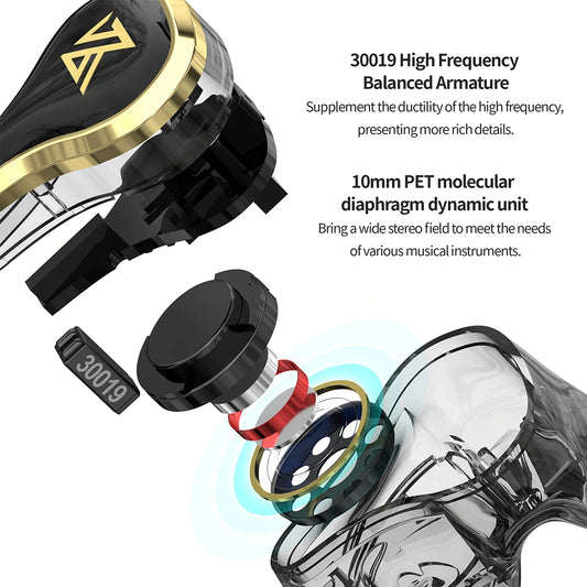 KZ-EDX Pro Earphones Bluetooth-Compatible Wired Earphones Portable Noise Cancelling Sport HiFi Monitor Headset for Game