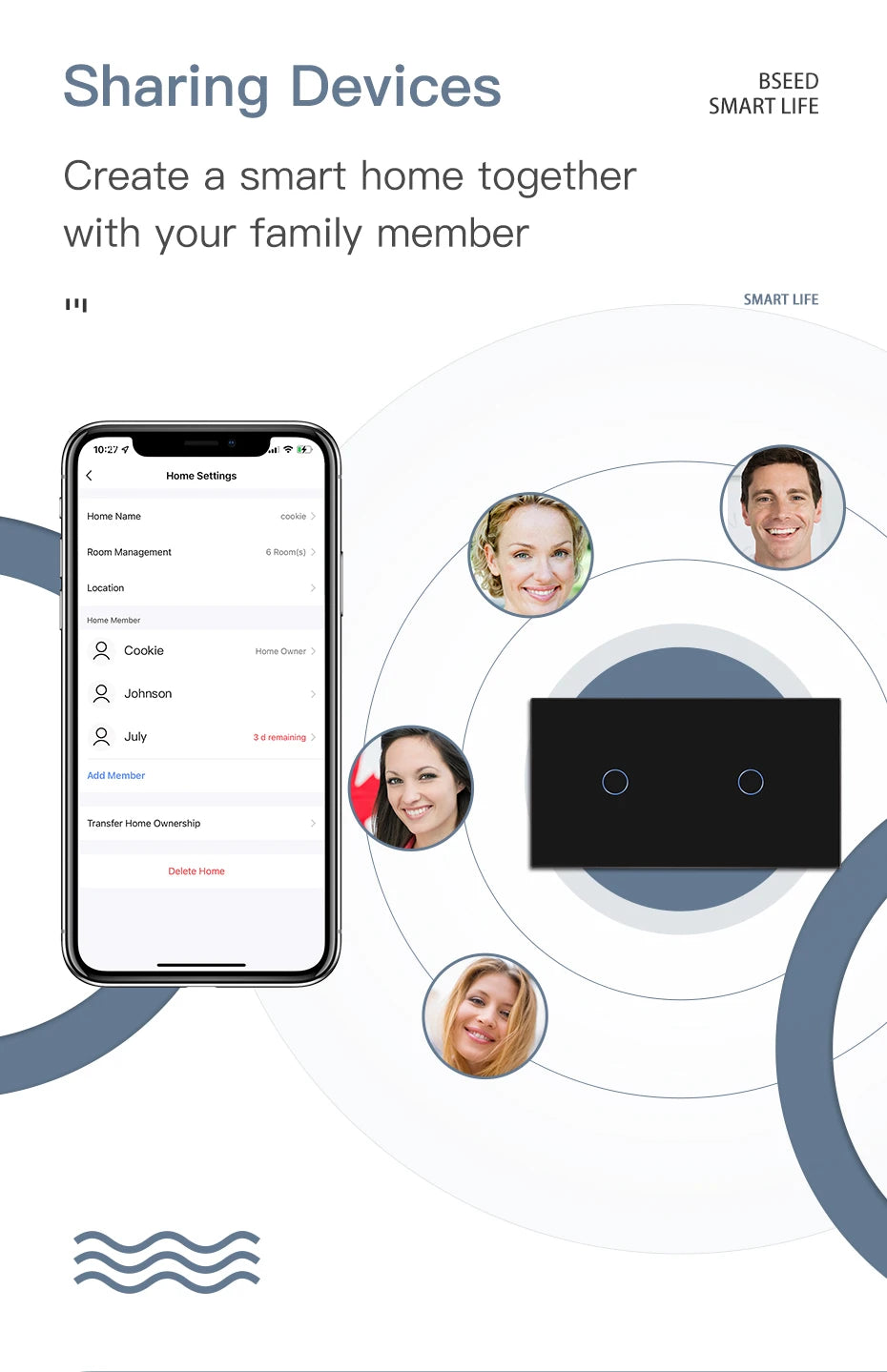 BSEED Wifi 1/2/3 interruptores de luz Sensor táctil interruptor de vidrio Tuya Smart Life Alexa Control más enchufes de la UE necesita cable neutro