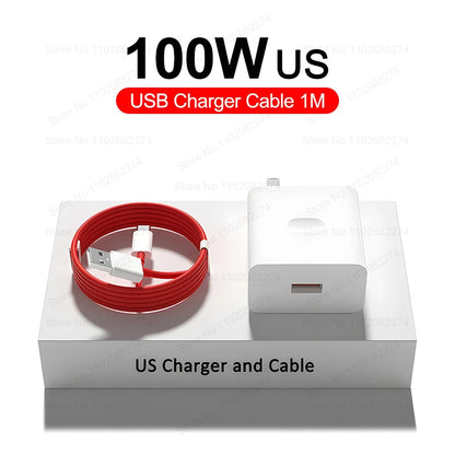 100W SuperVOOC Fast Charger Quick Charging Wall Phone Adapter for Oneplus 13r 12r 12 13 11 10 Ace 5 Pro USB Charger Type C Cable