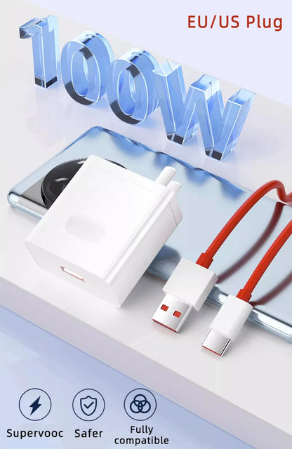 100W Supervooc cargador rápido Cargador de carga rápida Adaptador de teléfono de pared para OnePlus 13R 12R 12 13 11 10 ACE 5 PRO Cable de cargador USB Tipo C