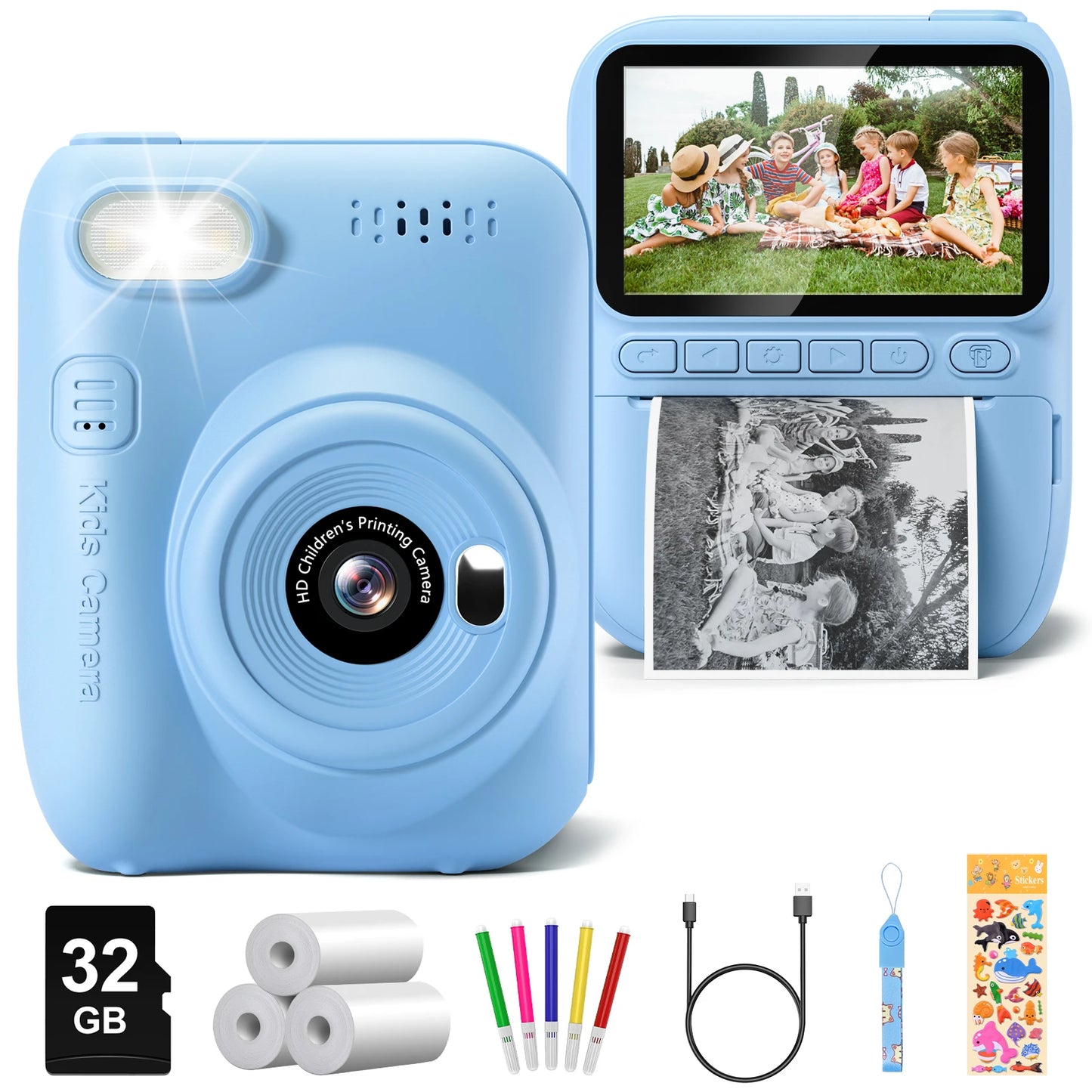 Gofunly-cámara de impresión instantánea para niños, Mini cámara Digital de 3,0 ", grabadora de vídeo portátil de 1080P, regalo para niños de 6 a 12 años
