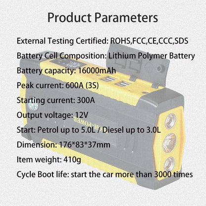 GKFLY 16000mAh 3000A arrancador de batería de coche banco de energía refuerzo de batería de coche carga 12V dispositivo de arranque gasolina diésel arrancador de coche Buster