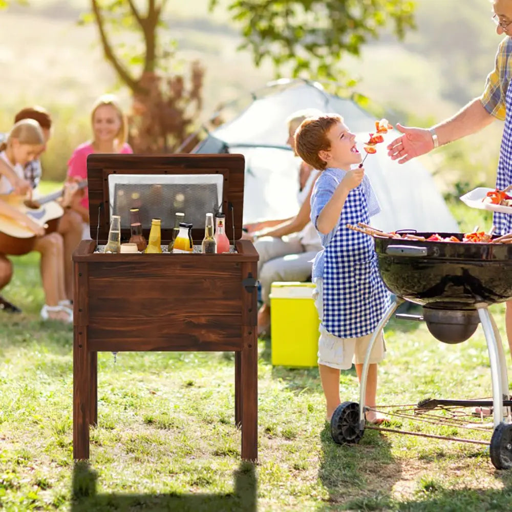 1pc Wooden Patio Cooler with 3 Handles and Bottle Opener for Cooling Beverages Stylish Outdoor Cooler Box