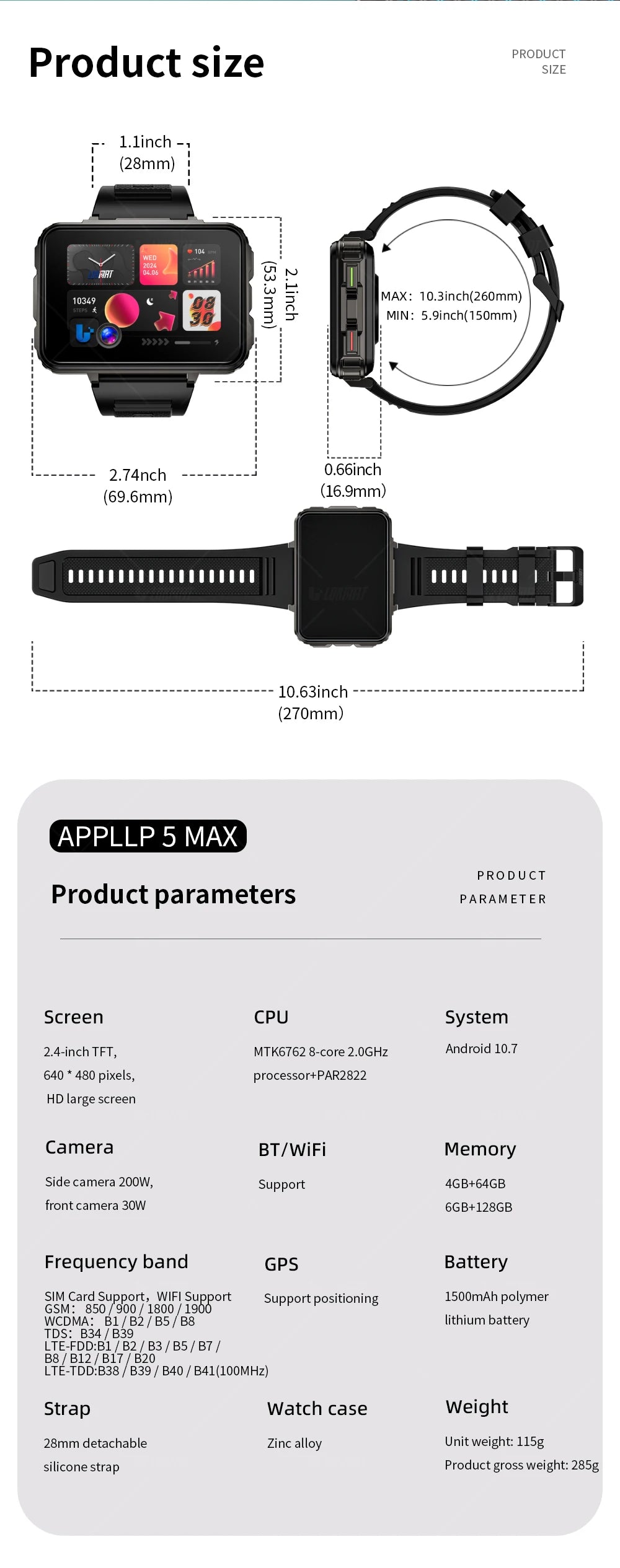 LOKMAT APPLLP 5 MAX reloj Android teléfono cuadrado pantalla grande Wifi 4G llamadas relojes inteligentes cámara Dual con linterna reloj para juegos