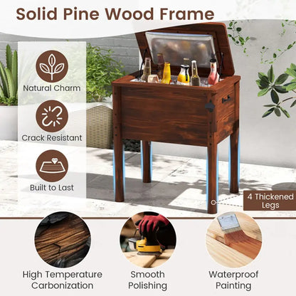 1pc Wooden Patio Cooler with 3 Handles and Bottle Opener for Cooling Beverages Stylish Outdoor Cooler Box