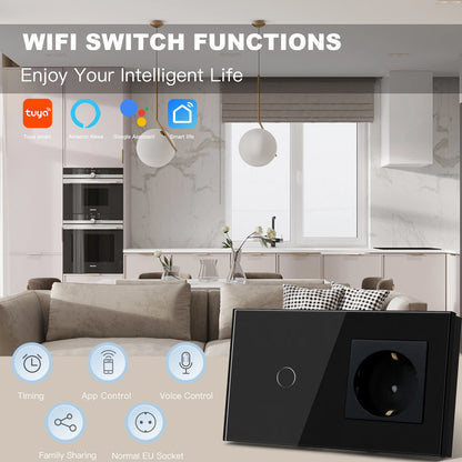 BSEED Wifi 1/2/3 interruptores de luz Sensor táctil interruptor de vidrio Tuya Smart Life Alexa Control más enchufes de la UE necesita cable neutro