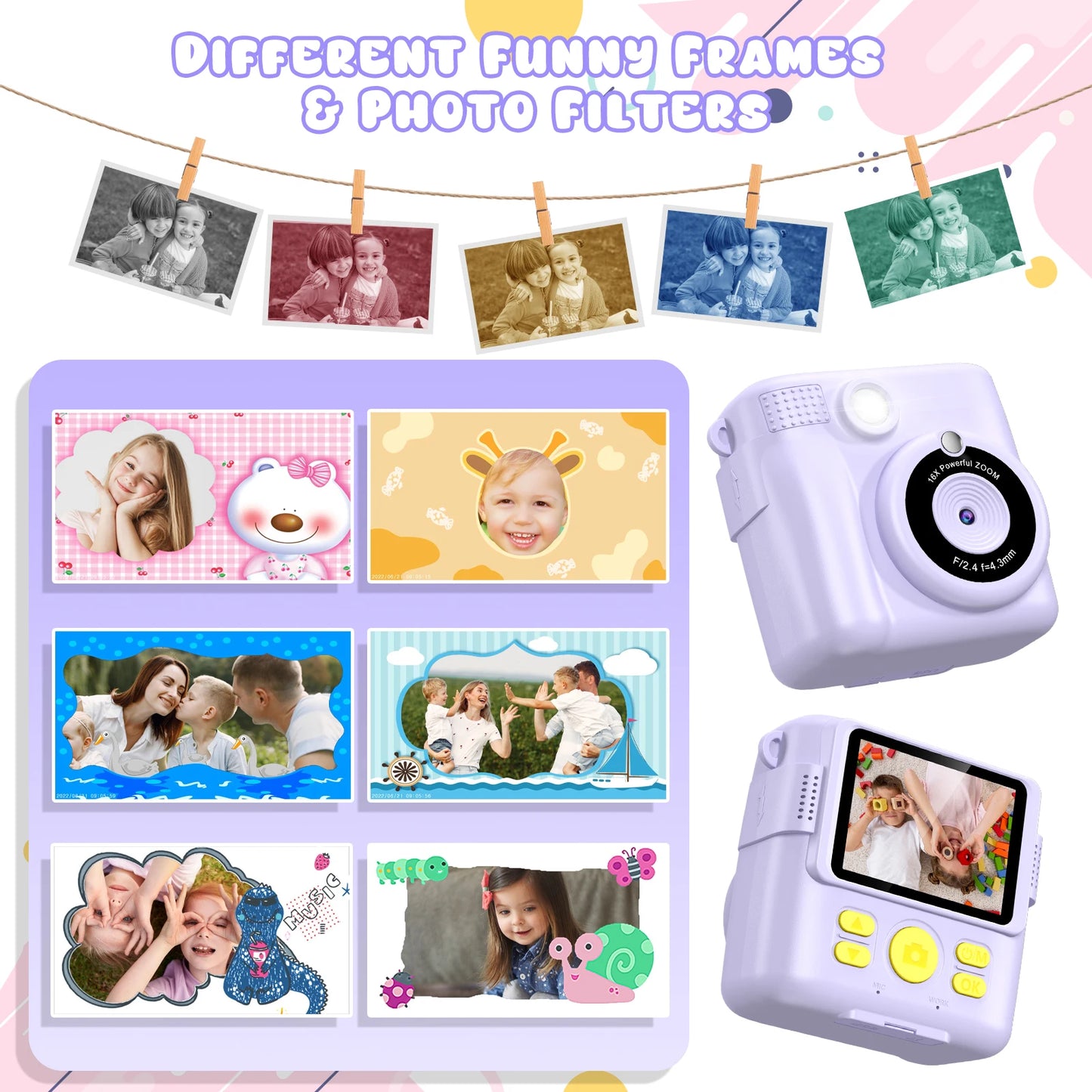Cámara digital para niños 1080P HD cámara de impresión instantánea cámara portátil de juguete con tarjeta de 32GB regalo para niños niñas 3-12